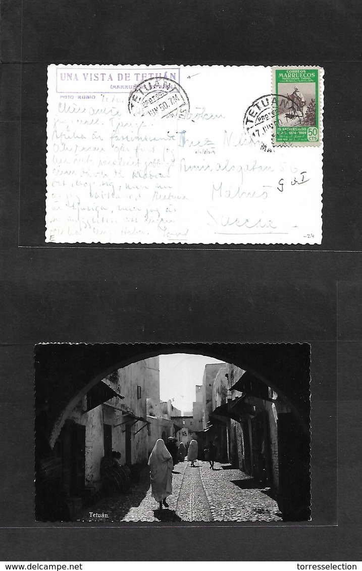 Marruecos. 1950 (17 Junio) Tetuan - Suecia, Malmo. TP Franueo 50 Ct. Bonita. - Marocco (1956-...)