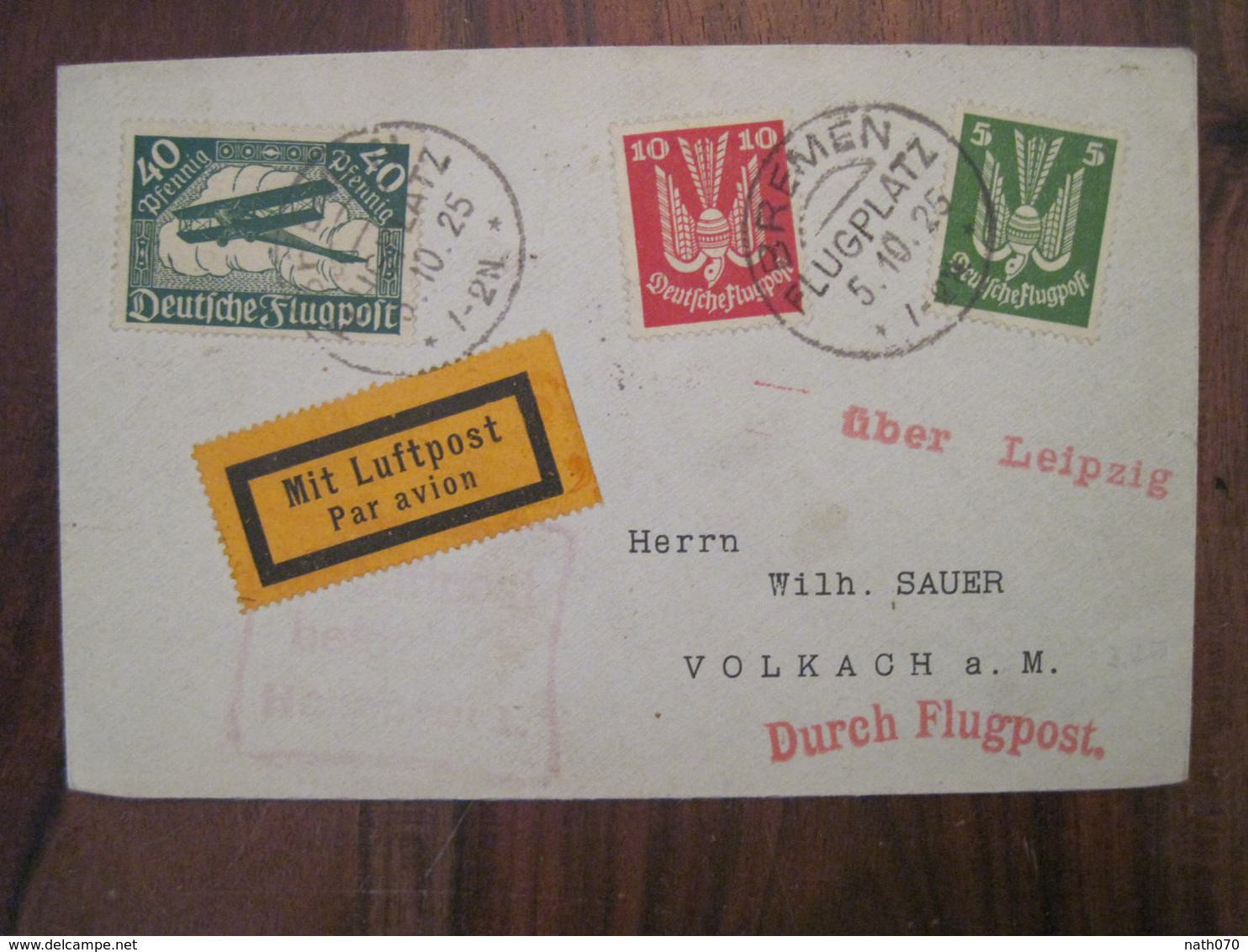 1925 Bremen Flugplatz Volkach Mit Luftpost Durch Flugpost Air Mail Cover Deutsches Reich Allemagne Cover Postflug - Cartas & Documentos