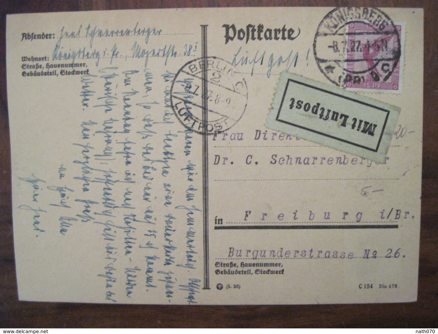 1927 Freiburg Mit Luftpost Flugpost Air Mail Cover Deutsches Reich Allemagne Postkarte Postflug - Briefe U. Dokumente