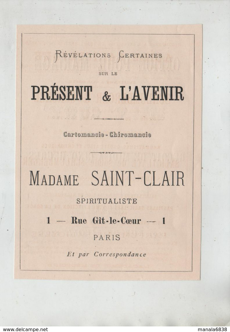 Le Présent Et L'Avenir Cartomancie Chiromancie Saint Clair Spiritualiste Paris Cuny Office Pour Mariage 1879 - Publicidad