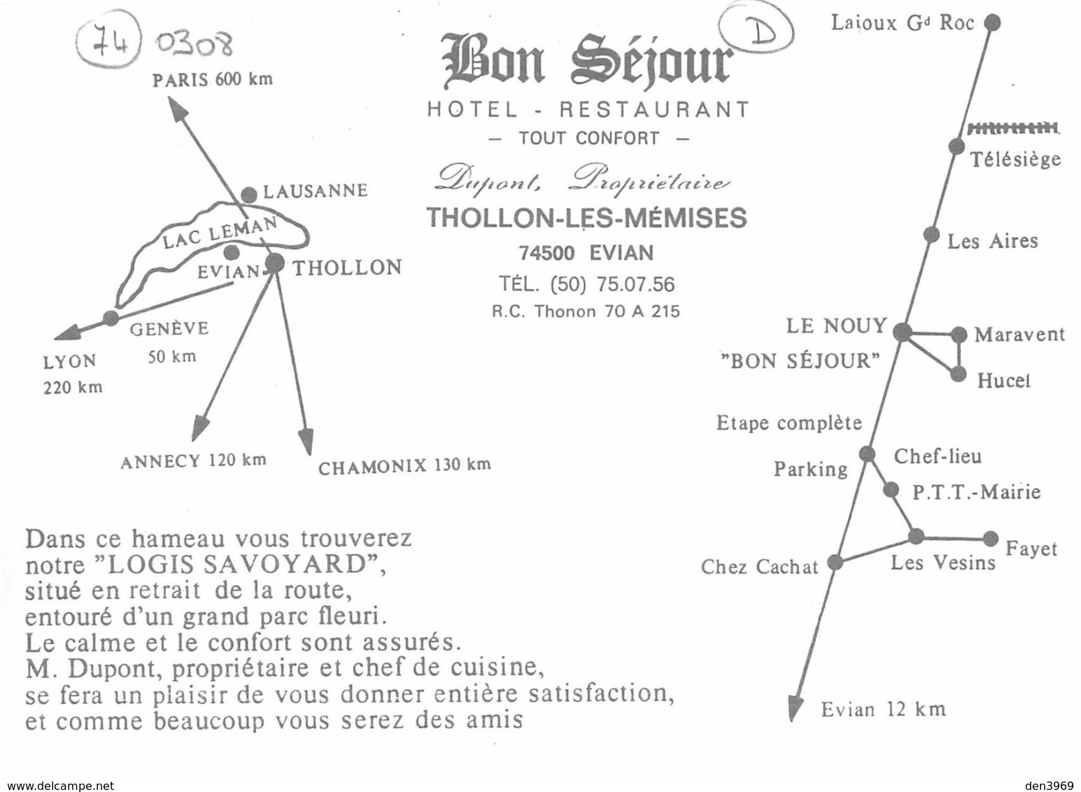 THOLLON-les-MEMISES - Hôtel-Bar-Restaurant Bon-Séjour - Propriétaire Dupont - Thollon