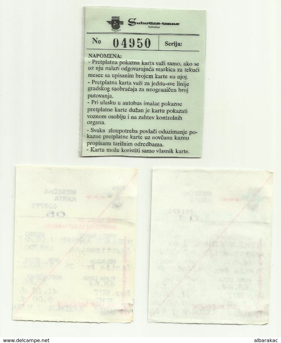 Yugoslavia - Subotica City Bus Ticket 1997 And Membership Card - Europa