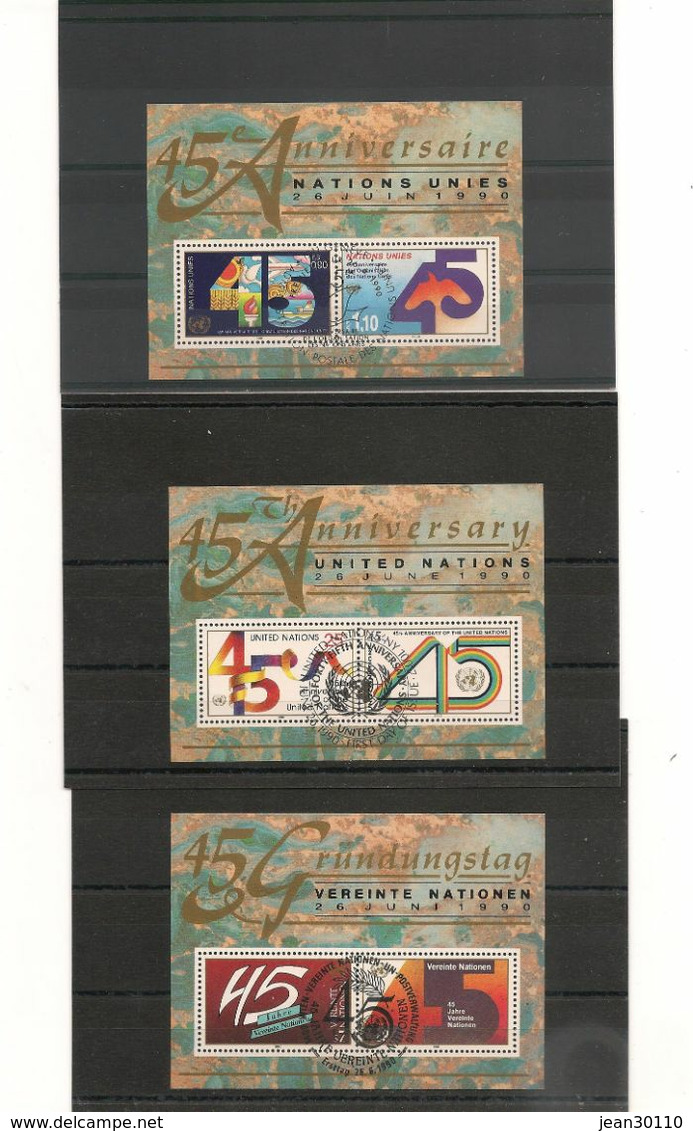 1990 ANNIVERSAIRE DES NATIONS UNIES BLOCS N° 5-6-11** AVEC OBLITÉRATION COTE : 14,90 € - Gemeinschaftsausgaben New York/Genf/Wien