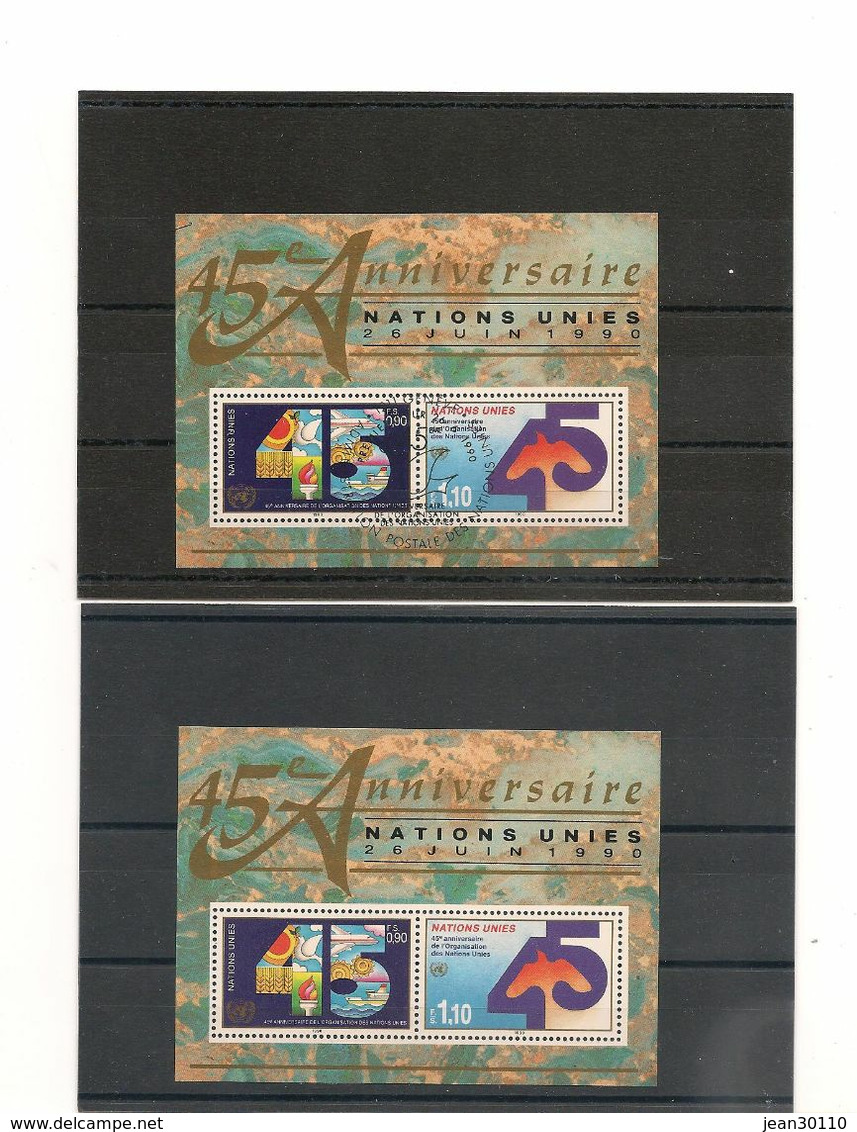 1990 ANNIVERSAIRE DES NATIONS UNIES BLOCS N° 5-6-11** AVEC ET SANS OBLITÉRATION COTE : 28 80 € - New York/Geneva/Vienna Joint Issues