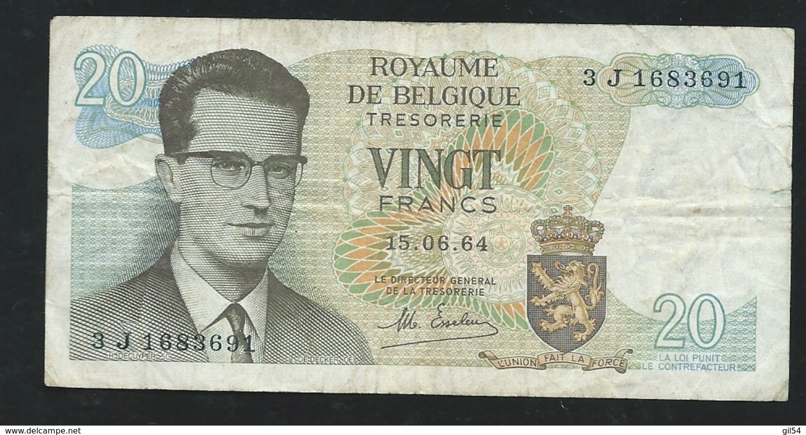 België Belgique Belgium 15 06 1964 - 20 Francs Atomium Baudouin. - 3 J 1683691 - LAURA 5305 - 20 Franchi