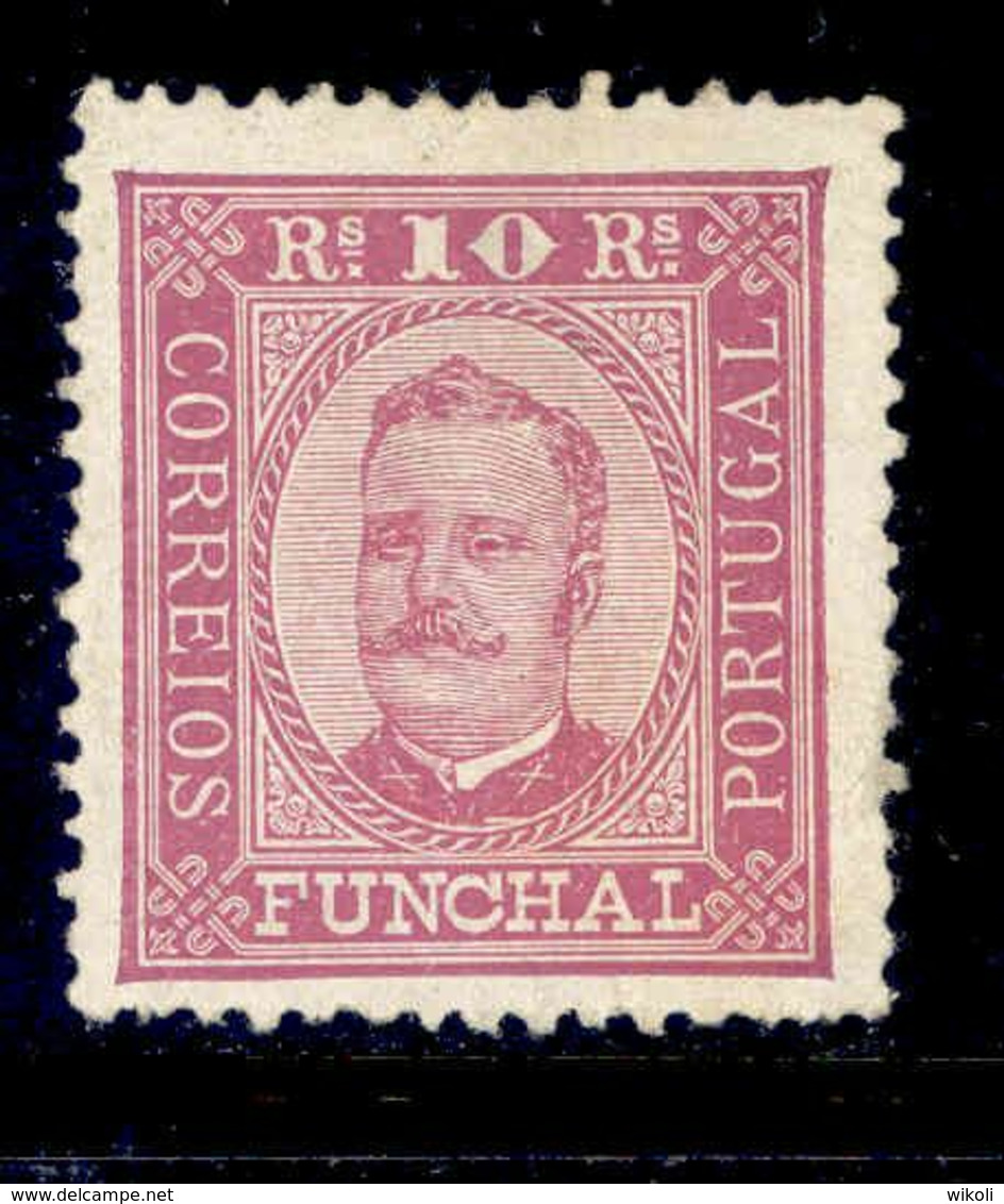 ! ! Funchal - 1892 D. Carlos 10 R (Perf. 12 3/4) - Af. 02 - MH - Funchal