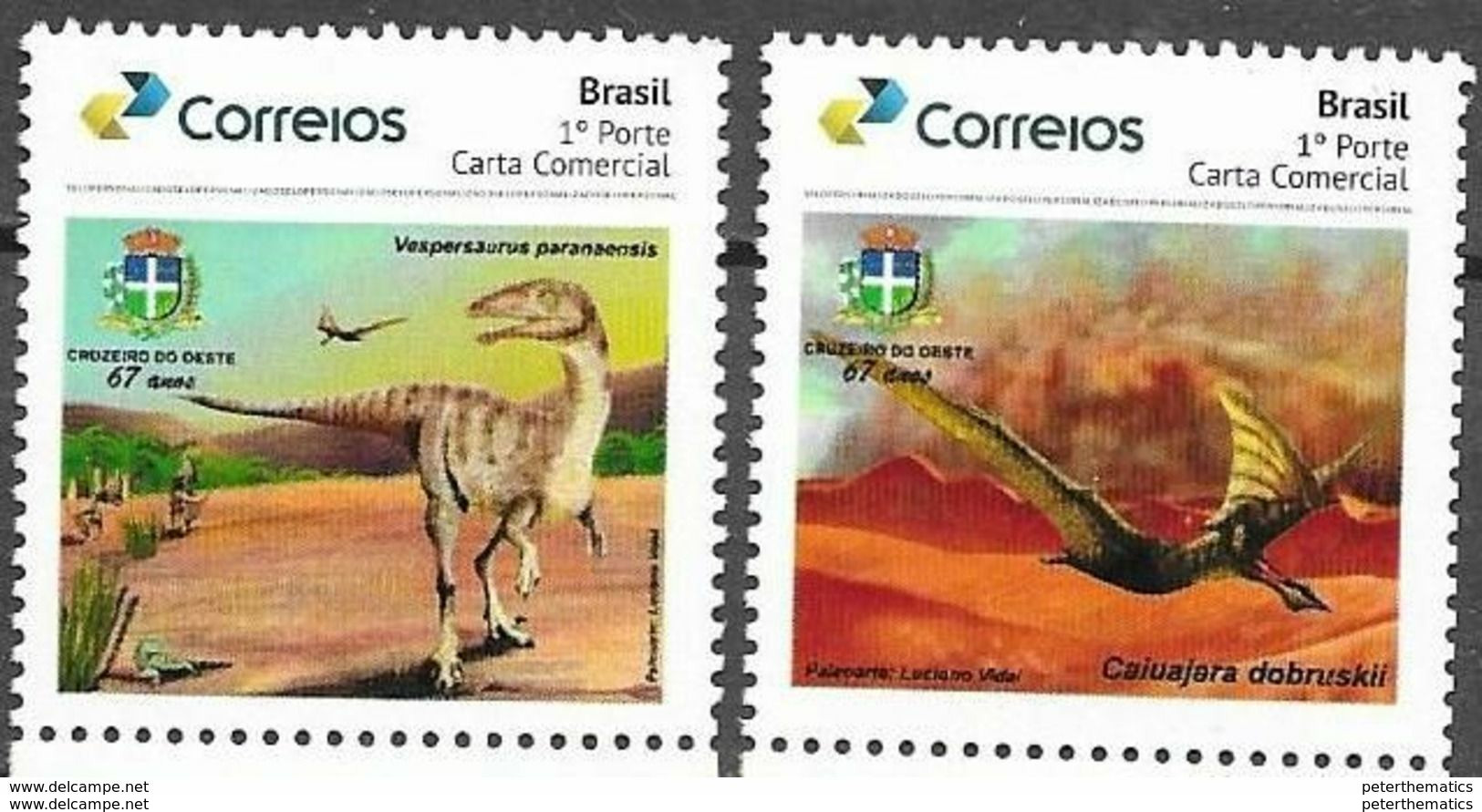 BRAZIL, 2020, MNH, PREHISTORIC FAUNA, DINOSAURS, 2v, PERSONALIZED - Préhistoriques