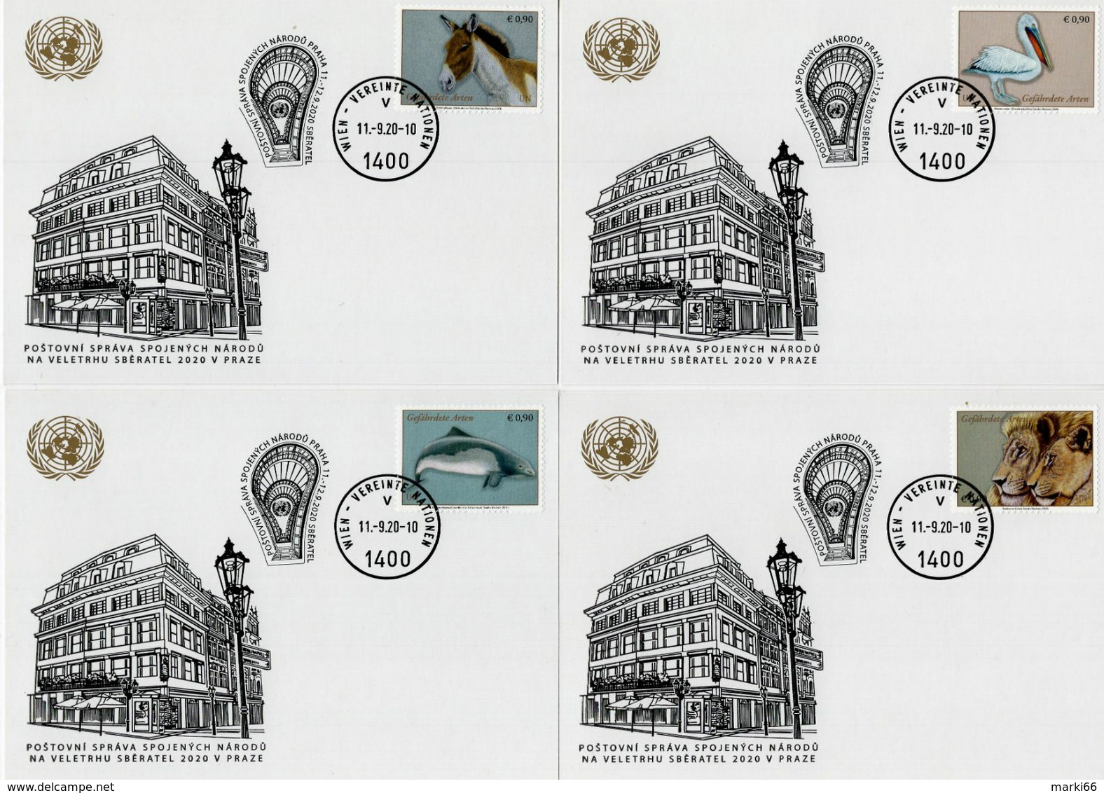 United Nations - 2020 - Vienna - Endangered Species - UN Post At Sberatel Fair - Stamped Postcards Set With Postmark - Storia Postale