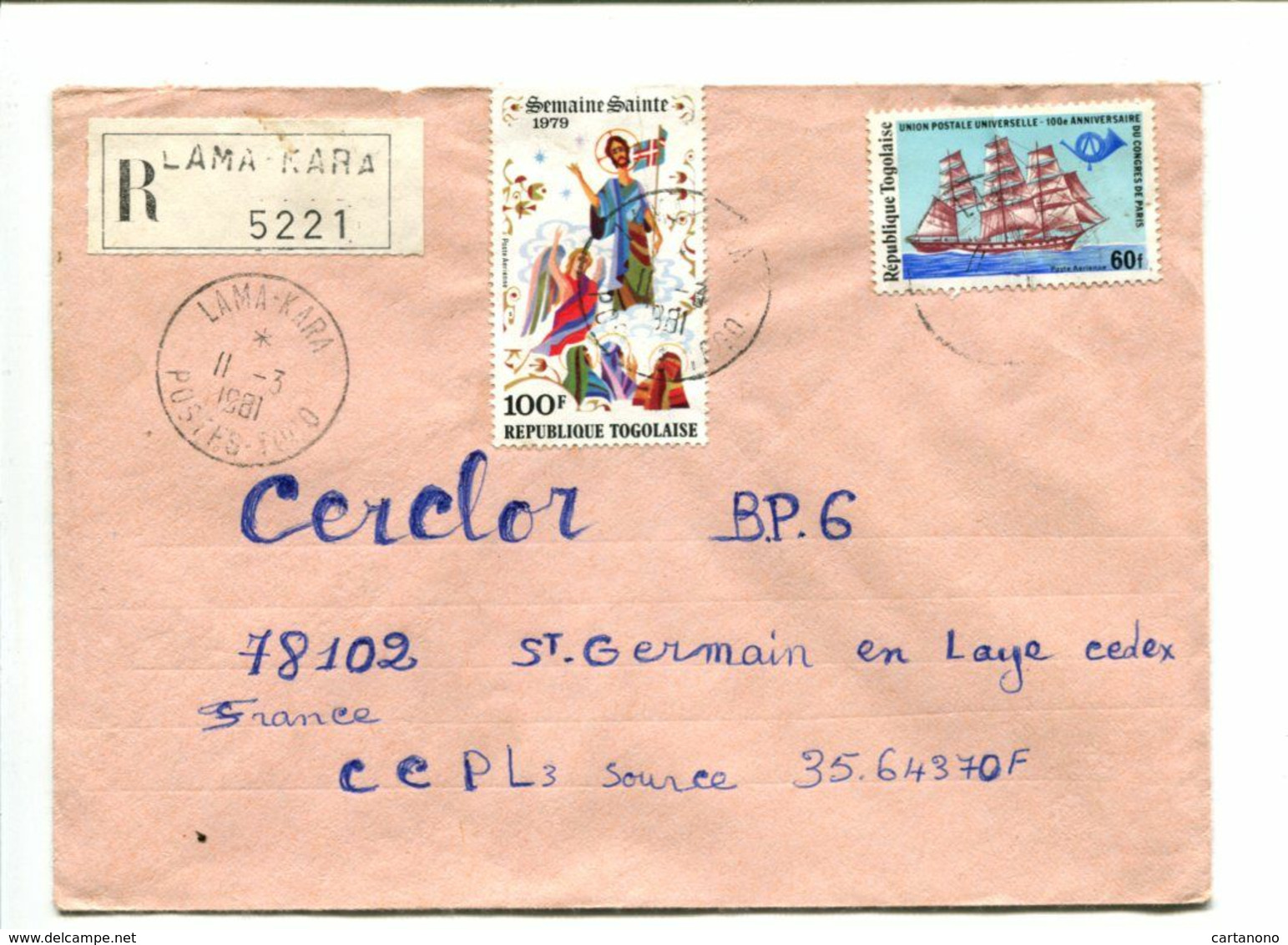 TOGO Lama Kara 1981 - Affr. Sur Lettre Recommandée - Religion - U.P.U Voilier - Togo (1960-...)