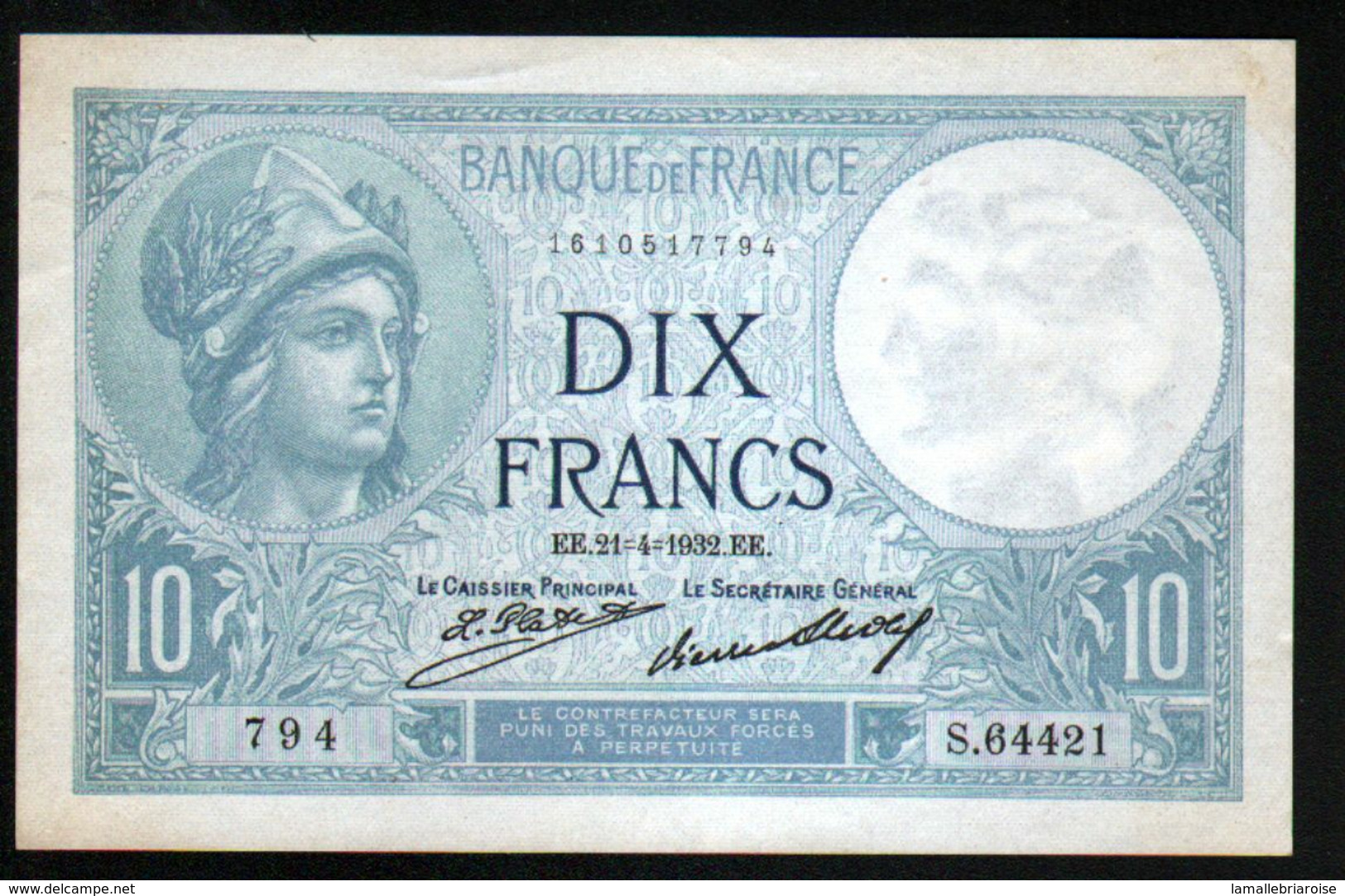 France - 10 Francs "MINERVE", 24-4-1932, Papier Un Peu Jauni, Sinon Neuf. S.64421 - 10 F 1916-1942 ''Minerve''