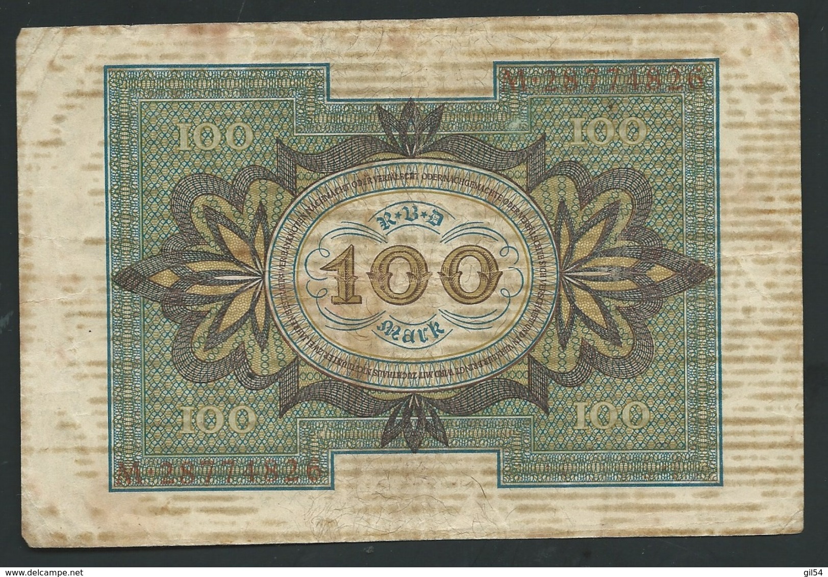 DEUTSCHLAND - ALLEMAGNE - 100 Mark Reichsbanknote - 1920  M 28774826 Laura 5406 - 100 Mark