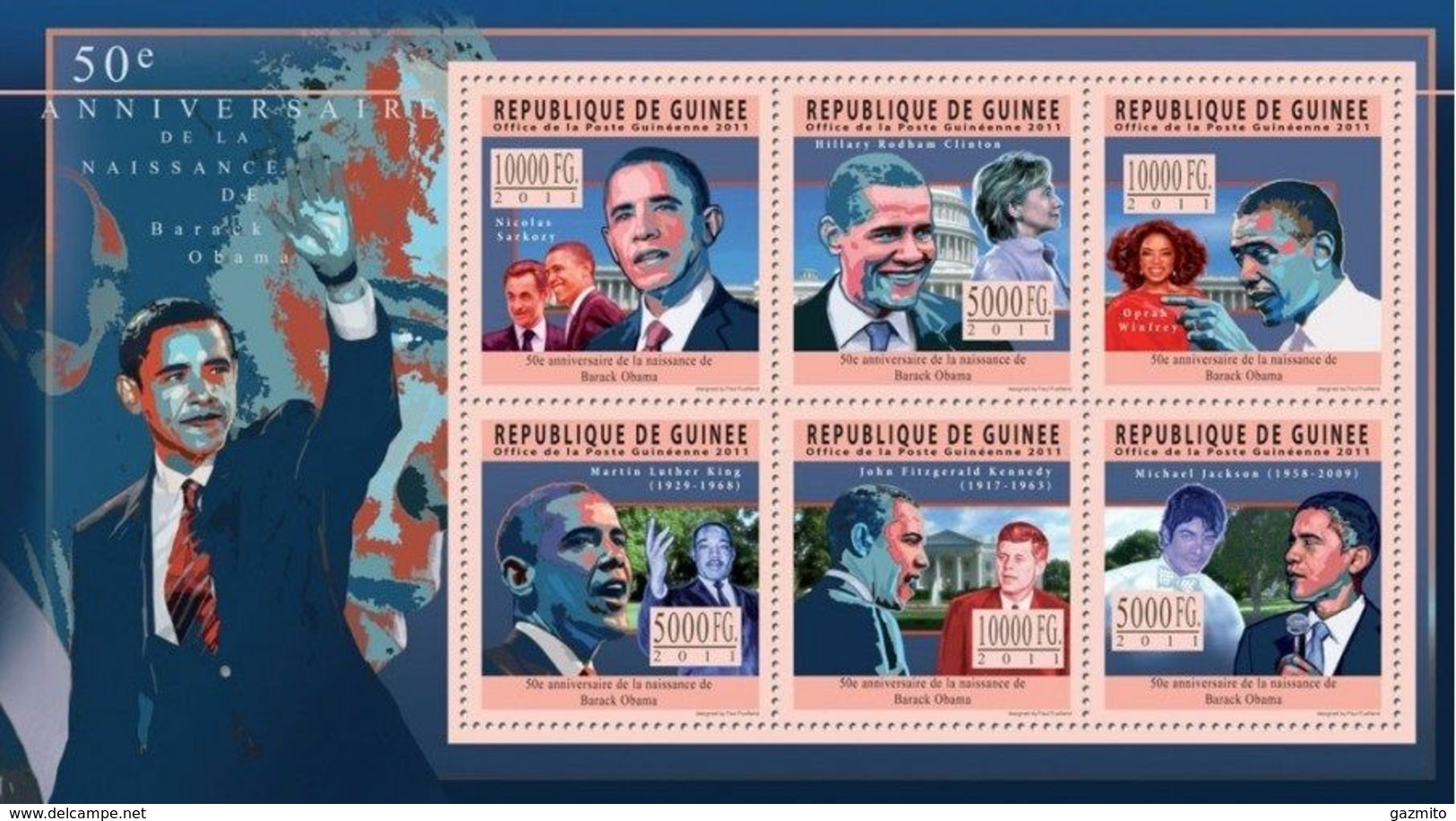 Guinea 2011, Obama, Kennedy, M. L. King, 6val In BF - Martin Luther King
