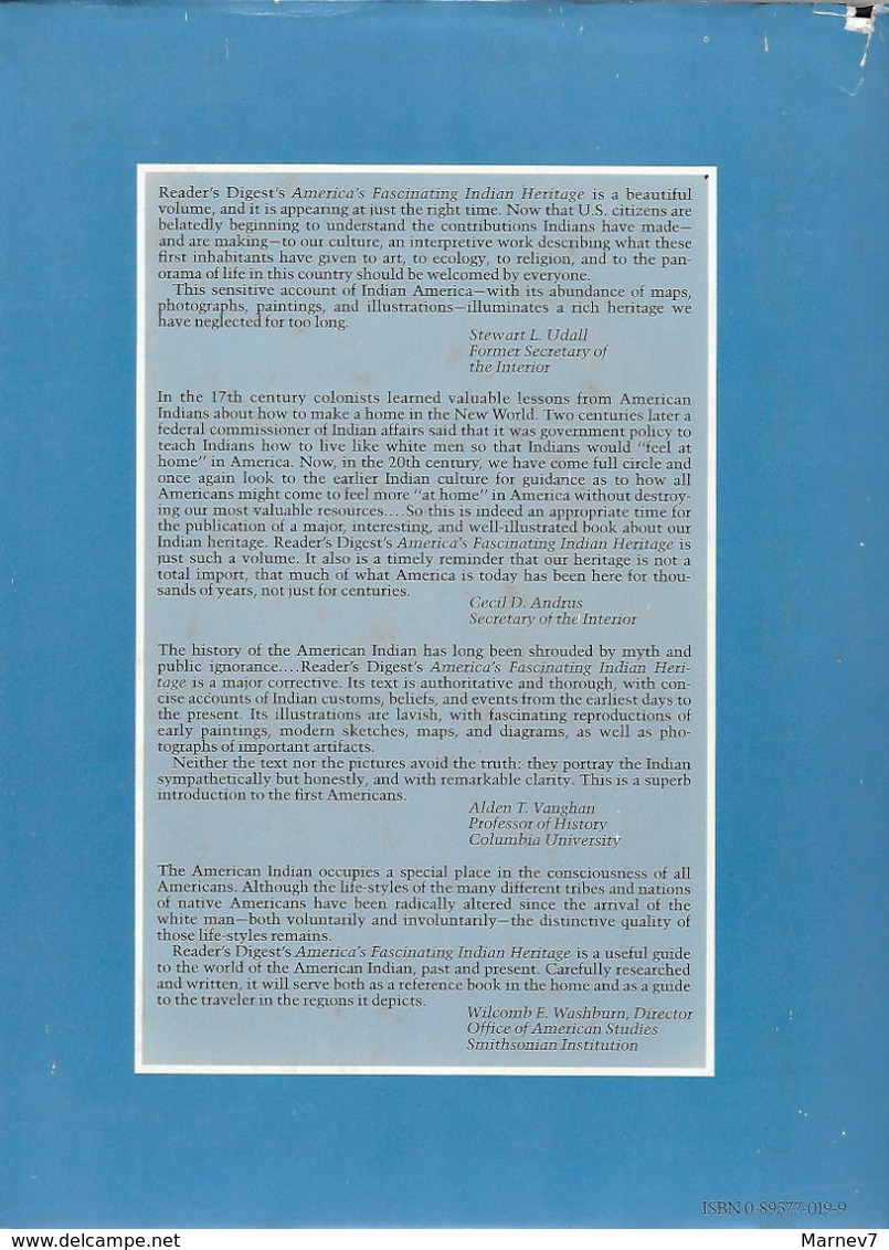 Livre En Anglais -Etats-Unis -America's Fascinating Indian Heritage - Histoire Civilisation Coutumes Rites Indiens - USA