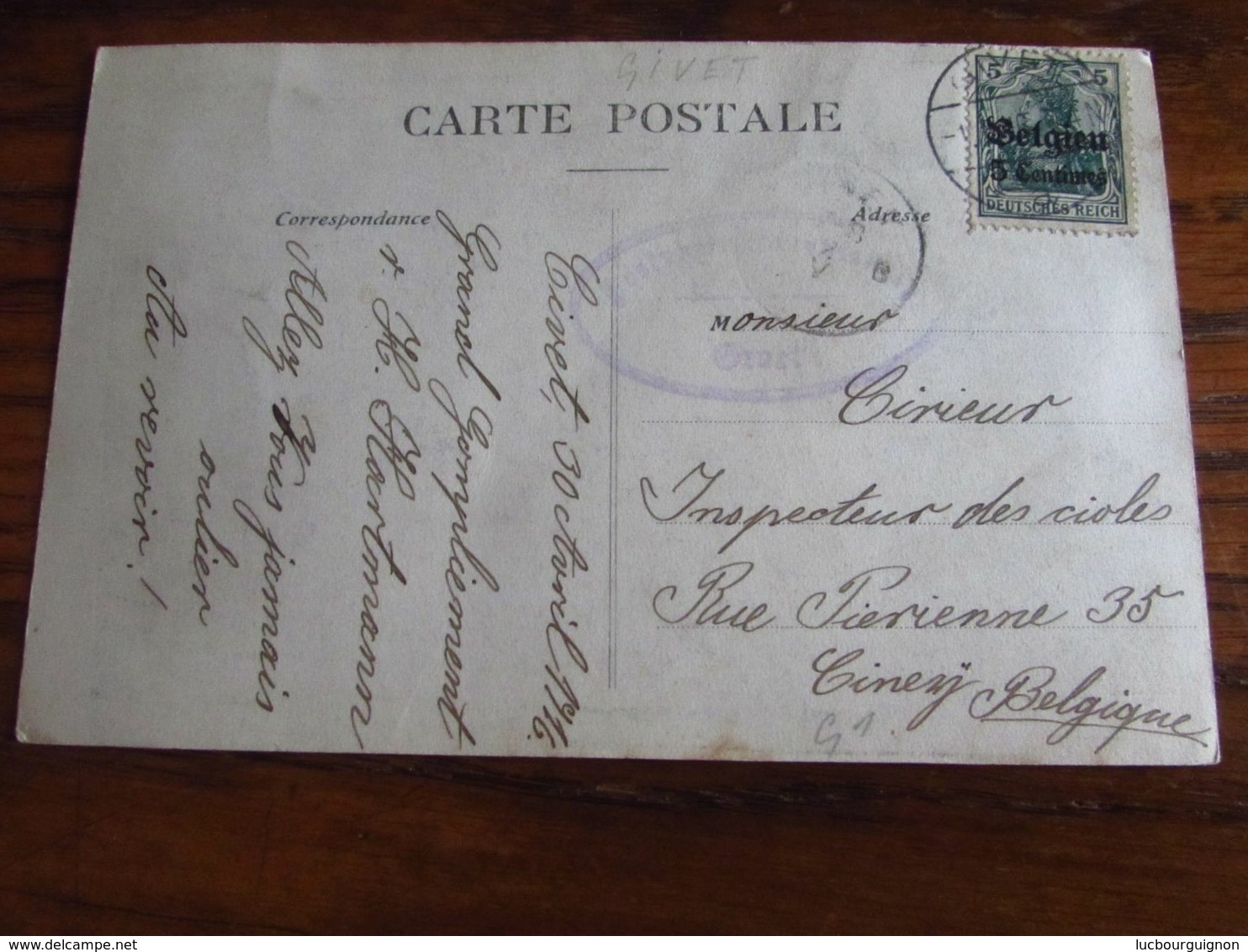 14-18: Carte Vue De GIVET à 5 Cent Oblitérée Idem (à Pont) En 1916. Censure Idem - Altri & Non Classificati