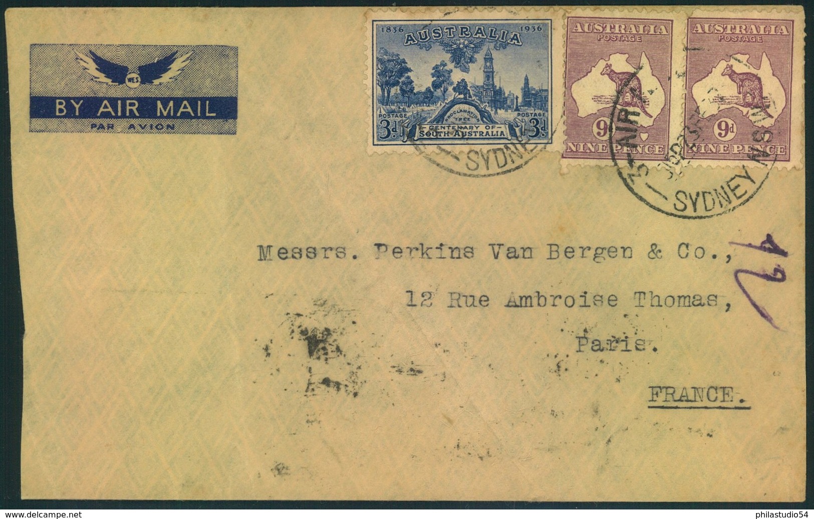 1937, Airmail Business Latter "SYDNEY" To France - Brieven En Documenten