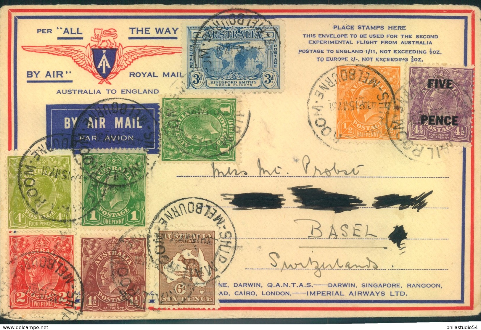 1931, Richly Franked Airmail From MELBOURNE" To Switzerland. - Lettres & Documents