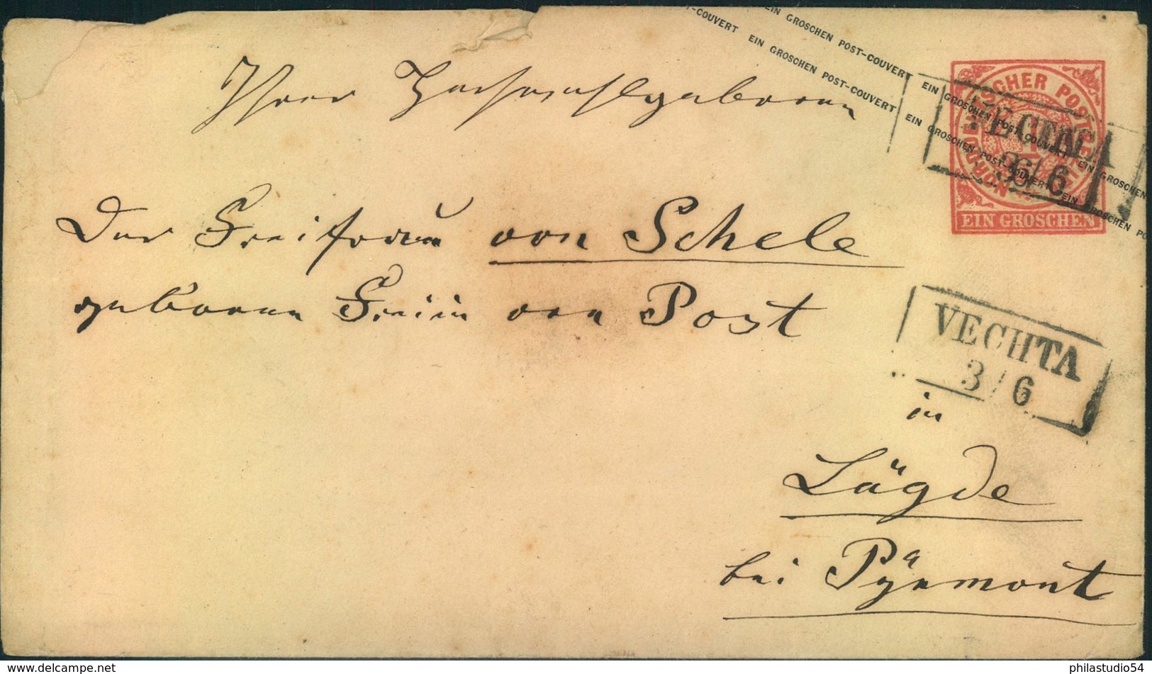 VECHTA, Nachverwendeter Oldenburg-Stempel 1 GrOschen NDP Umschlag - Enteros Postales