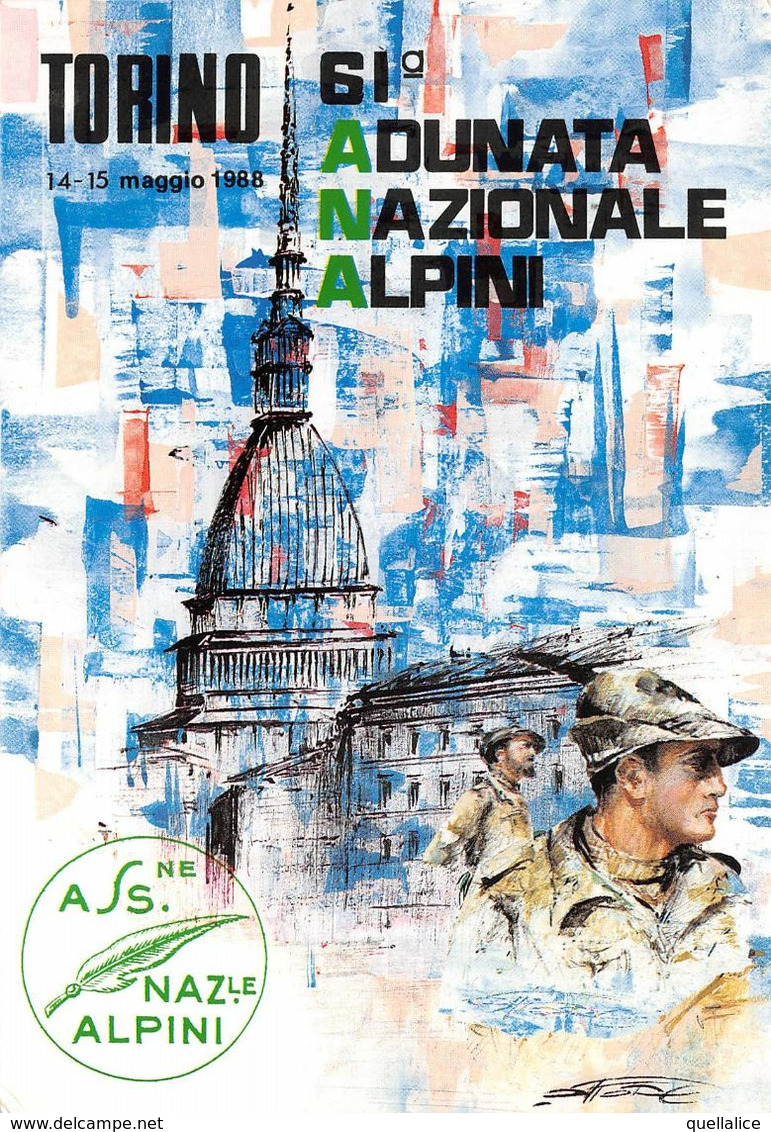 01874 "TORINO-61° ADUNATA NAZ.LE ALPINI- 14-15/05/1988-PRIMO GIORNO EMISSIONE" ANIMATA. CART  NON SPED - Manifestazioni