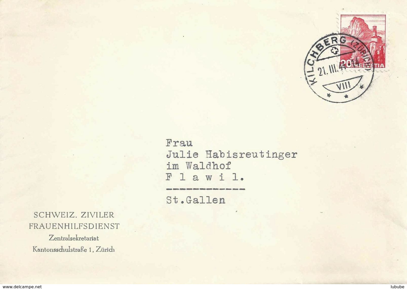 Motiv Brief  "Schweiz. Ziviler Frauendienst, Zürich"              1944 - Storia Postale