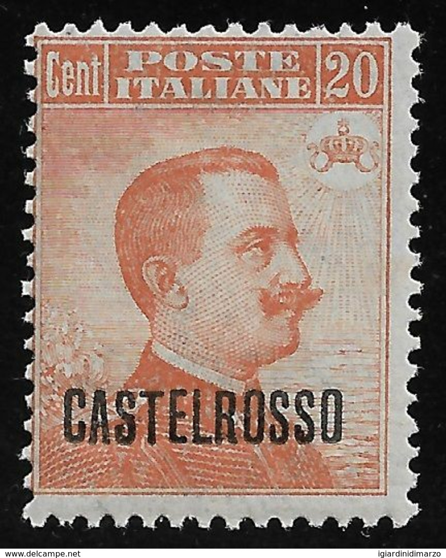 CASTELROSSO- Isole Italiane Dell' EGEO -1922- Valore Nuovo Stl Da 20 C. Soprastampato- In Ottime Condizioni. - Castelrosso