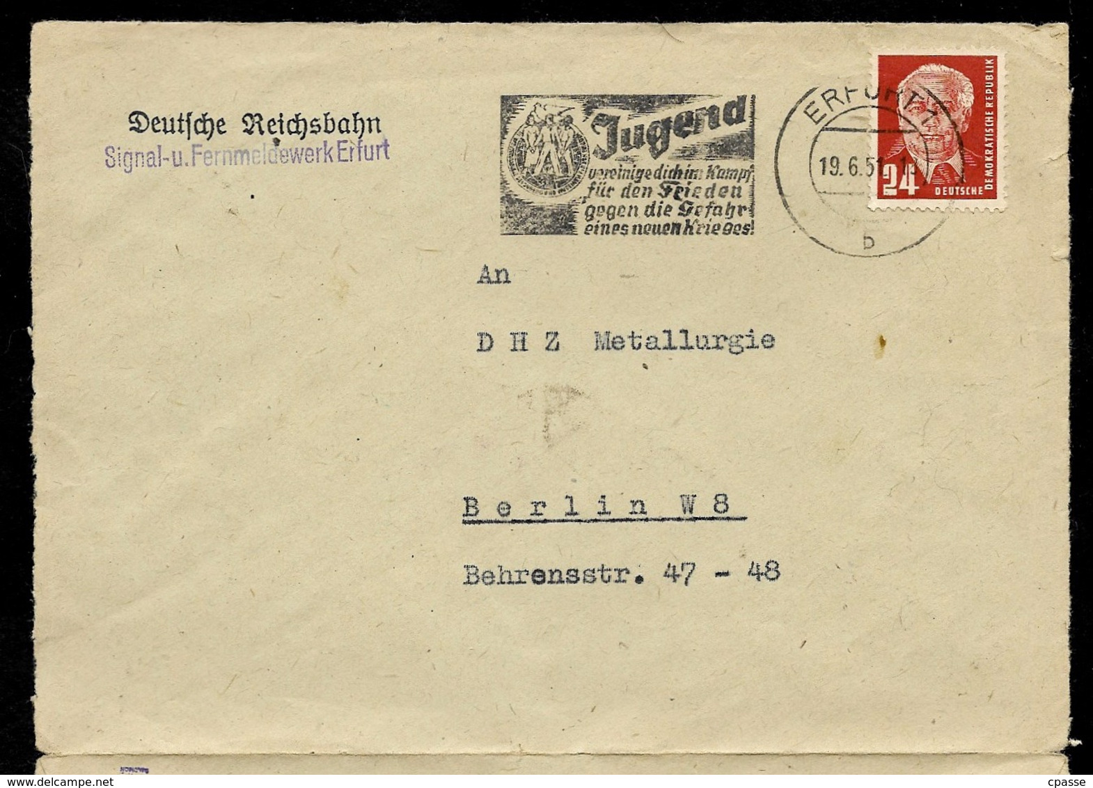 1951 Lettre En-tête DEUTSCH REICHSBAHN Erfurt (au Dos étiquette "FRIEDEN" Rare Colombe De La Paix De Sheffield PICASSO) - Storia Postale