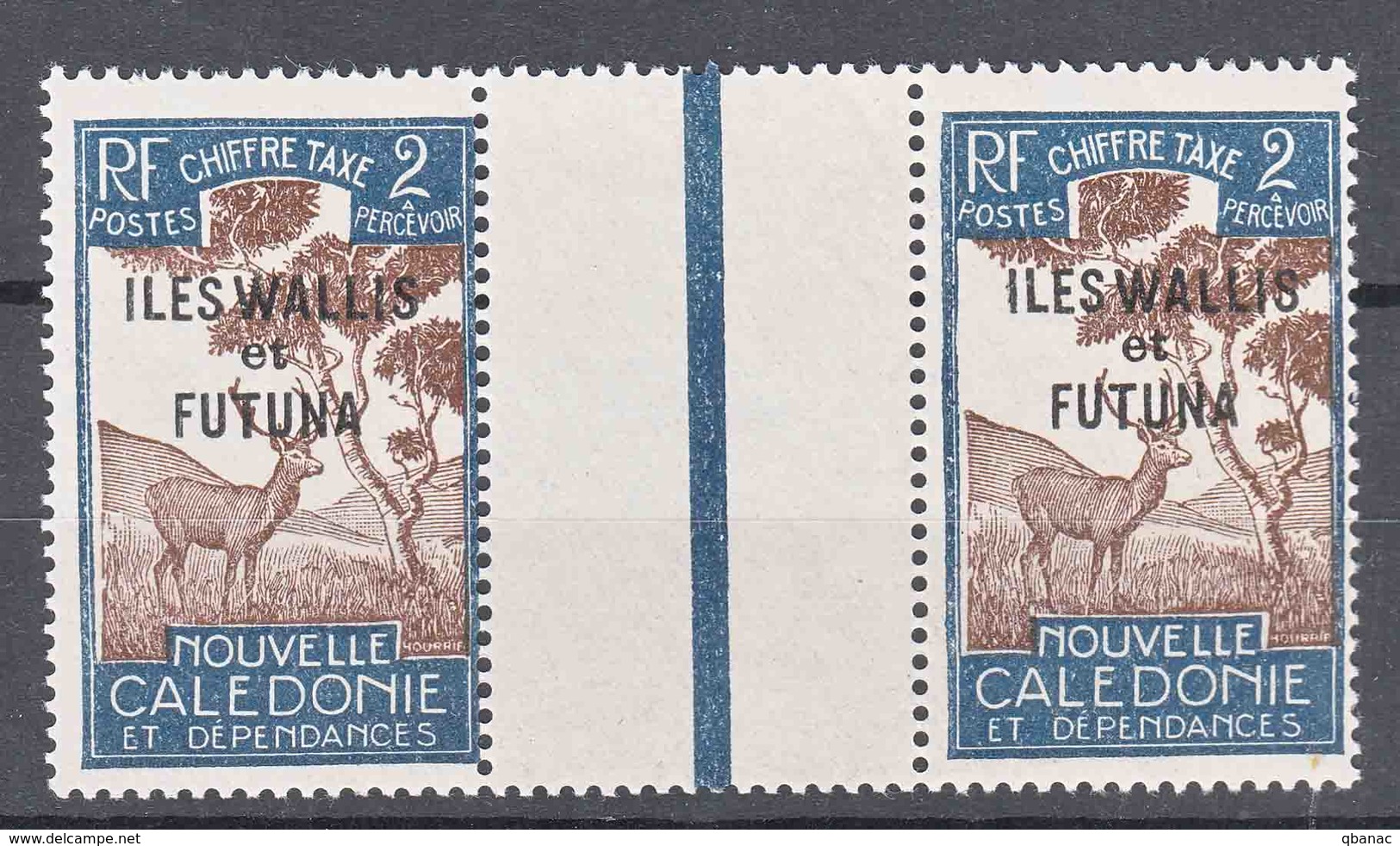 Wallis And Futuna Timbre Taxe 1930 Yvert#11 Mint Hinged Gutter Pair - Unused Stamps