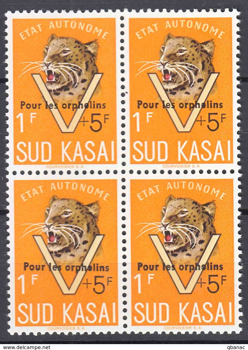 Belgium South Kasai COB#20 Leopard Pour Les Orphelins Overprint, Mint Never Hinged Piece Of Four - South-Kasaï