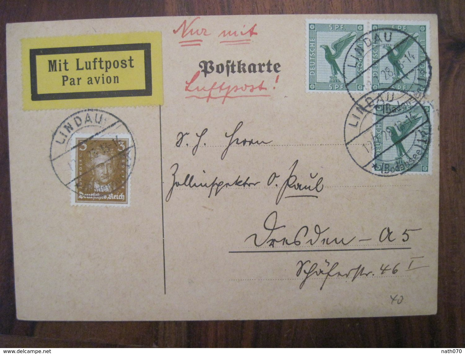 1928 Lindau Nur Durch Mit Luftpost Flugpost Air Mail Cover Deutsches Reich Allemagne Postkarte Postflug Luft Post - Cartas & Documentos