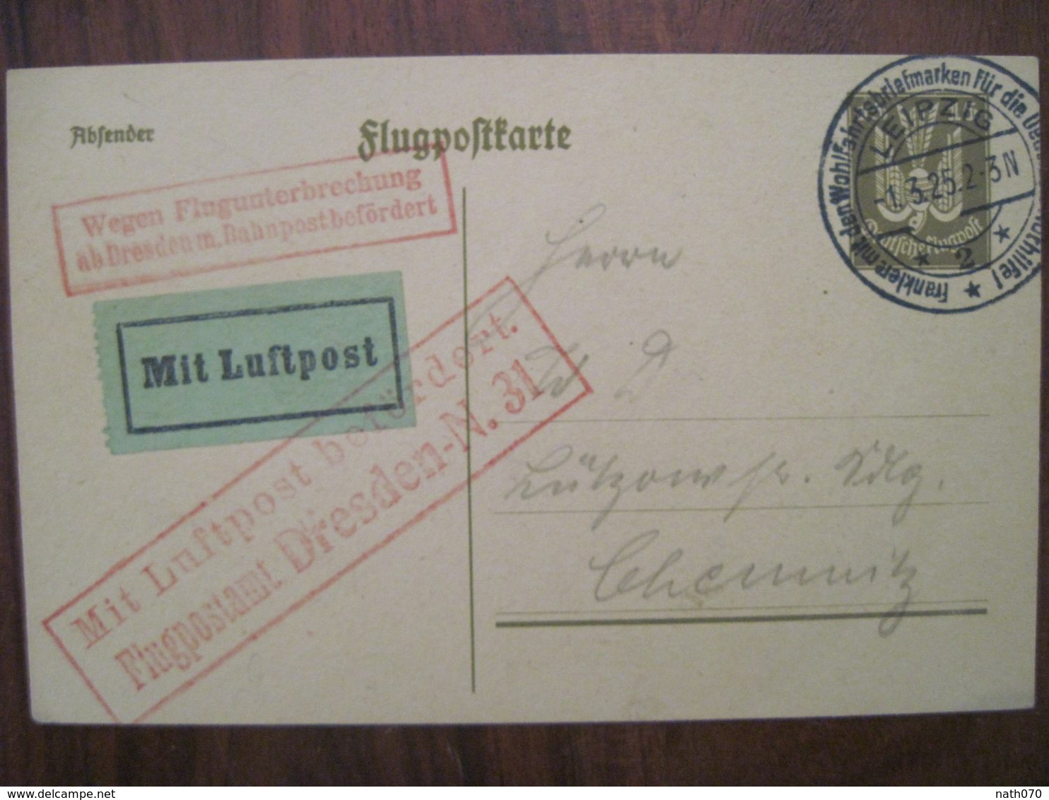 1925 Leipzig Mit Luftpost Flugpost Air Mail Cover Deutsches Reich Allemagne Postkarte Postflug Luft Post - Airmail & Zeppelin