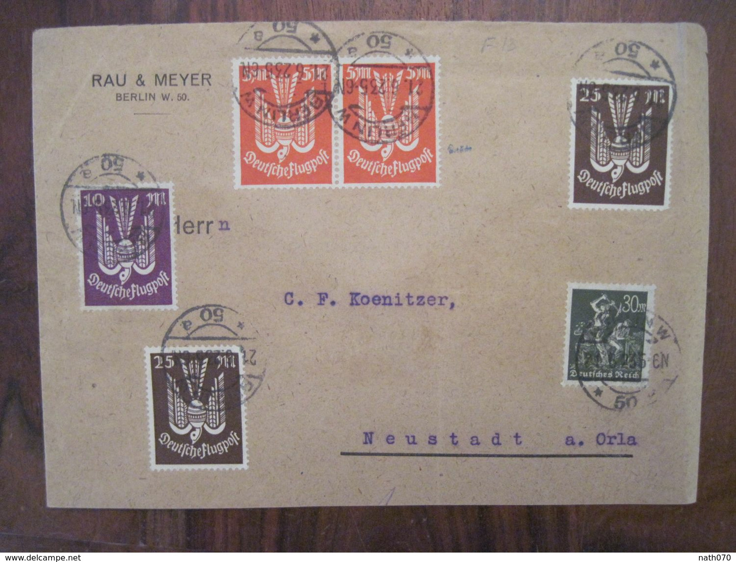1923 Infla Berlin Neustadt Flugpost Air Mail Cover Deutsches Reich Allemagne DR Paire Paar - Cartas & Documentos