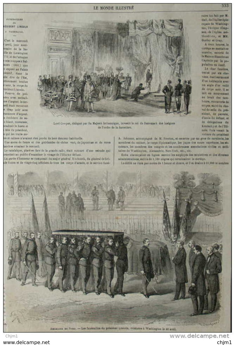 Amérique Du Nord - Les Funérailles Du Président Lincoln, Célébrées à Washington - Page Original 1865 - Historische Documenten