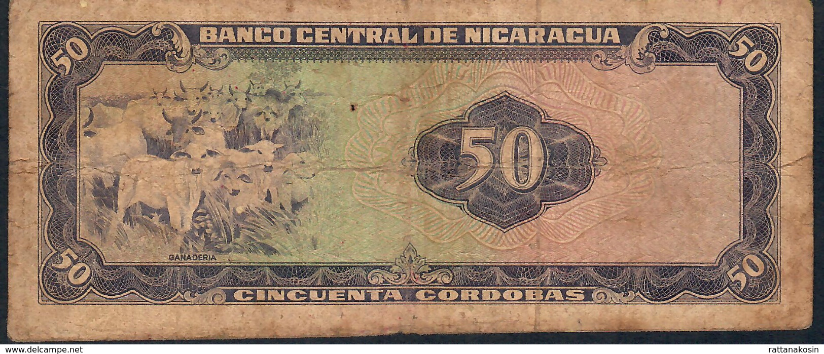 NICARAGUA P130a 50 CORDOBAS 1978 Signature 4a SCARCE SIGNATURE VARIETY WITH DOT Serie D    VG-F - Nicaragua