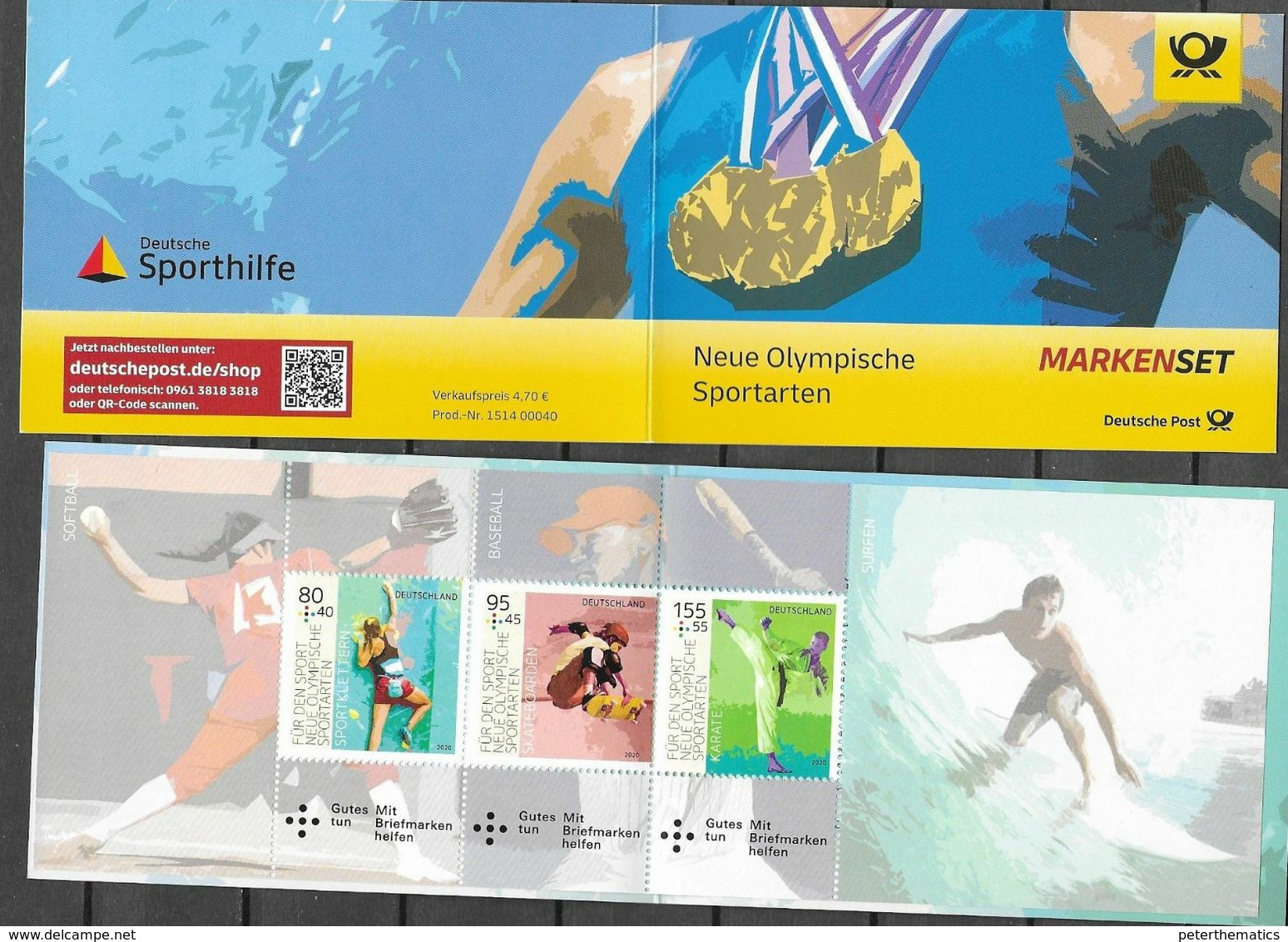 GERMANY, 2020, MNH,SPORTS, NEW OLYMPIC SPORTS, MARTIAL ARTS, SKATEBOARDING, KARATE, BOOKLET OF 3v - Skateboard