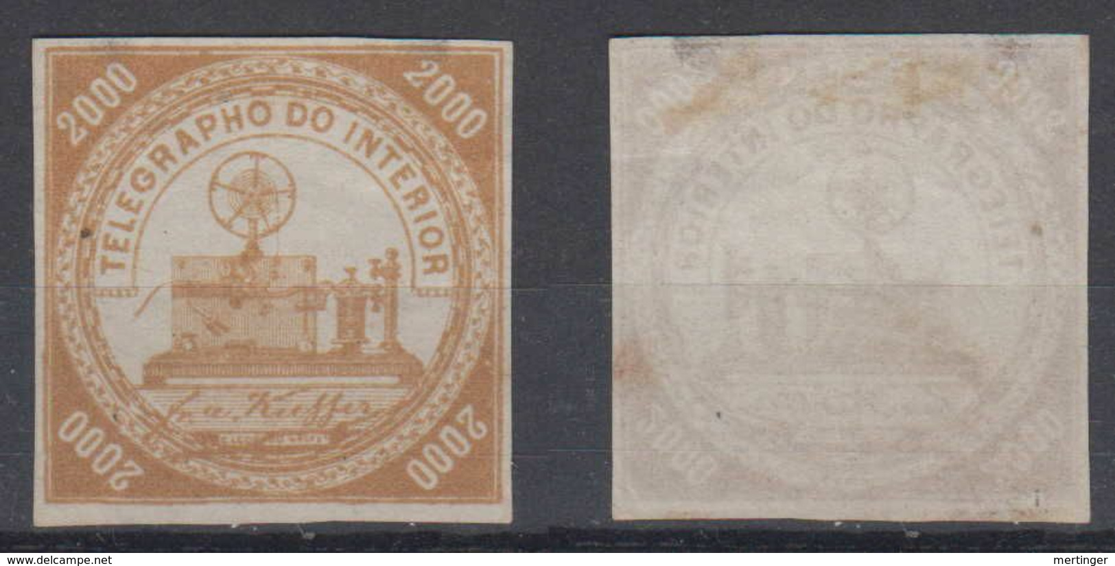 Brazil Brasil Telegrafo Telegraph 1869 2000R (*) Mint Kiefer - Telegraphenmarken