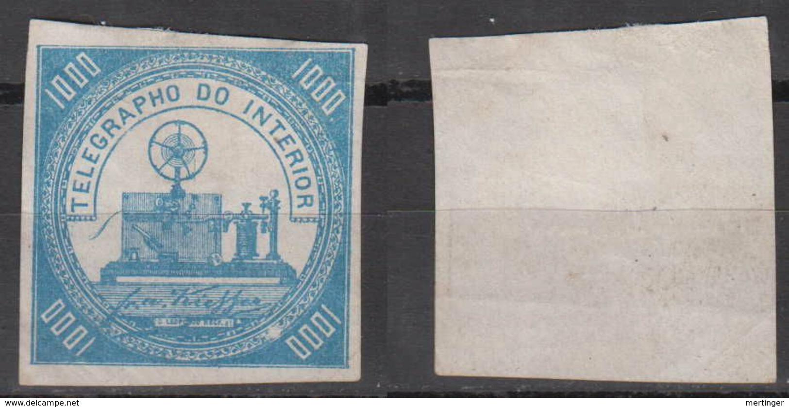 Brazil Brasil Telegrafo Telegraph 1871 1000R (*) Mint Kiefer Error Ball Over 1000 - Telegraphenmarken