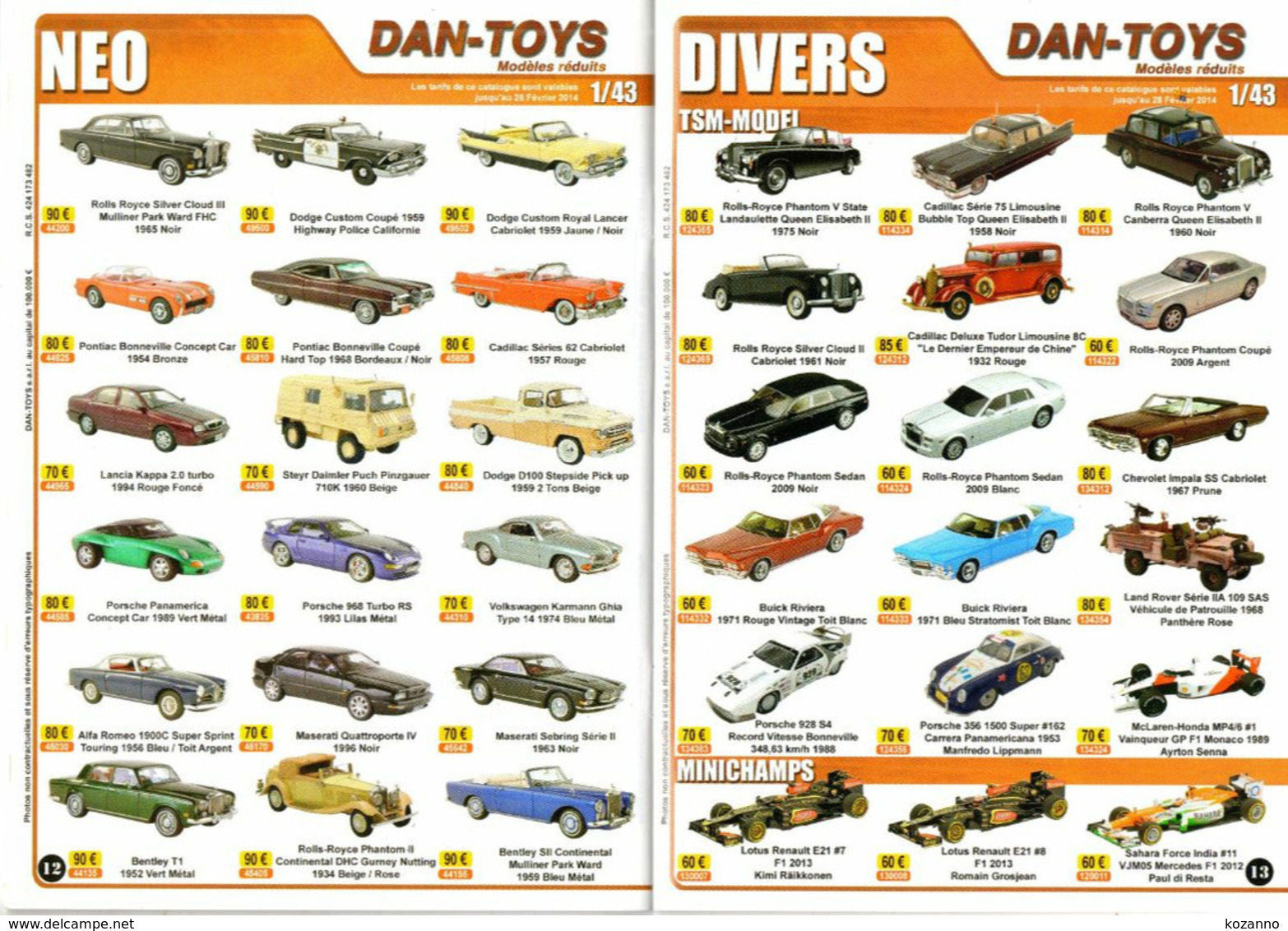 DAN TOYS - CATALOGUE N°82: FEVRIER 2014 + De 500 MODEL REDUIT VEHICULE / AUTOMOBILE / PHOTO Avec PRIX VALEUR ESTIMATION - Catálogos