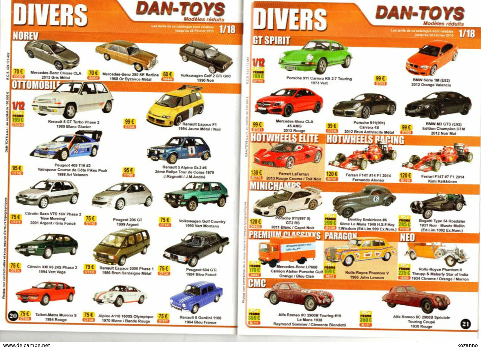 DAN TOYS - CATALOGUE N°93: FEVRIER 2015 + De 500 MODEL REDUIT VEHICULE / AUTOMOBILE / PHOTO Avec PRIX VALEUR ESTIMATION - Catalogues