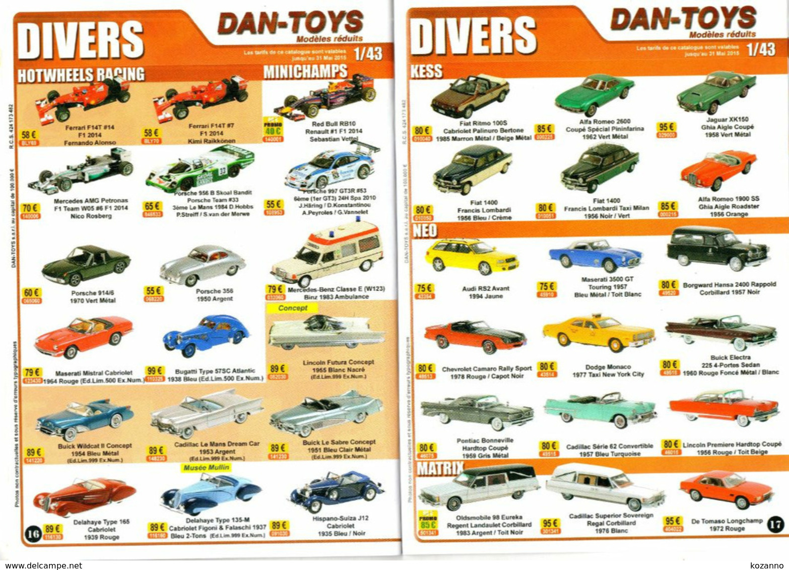 DAN TOYS - CATALOGUE N°95: MAI 2015 + De 500 MODEL REDUIT VEHICULE / AUTOMOBILE / PHOTO Avec PRIX VALEUR ESTIMATION - Catalogues & Prospectus