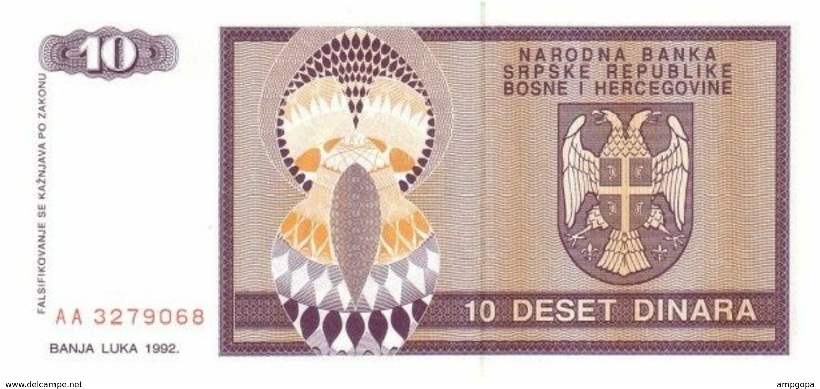 BOSNIA 10 DINARA 1992 PICK 133.a UNC Ref 203-1 - Bosnia Y Herzegovina