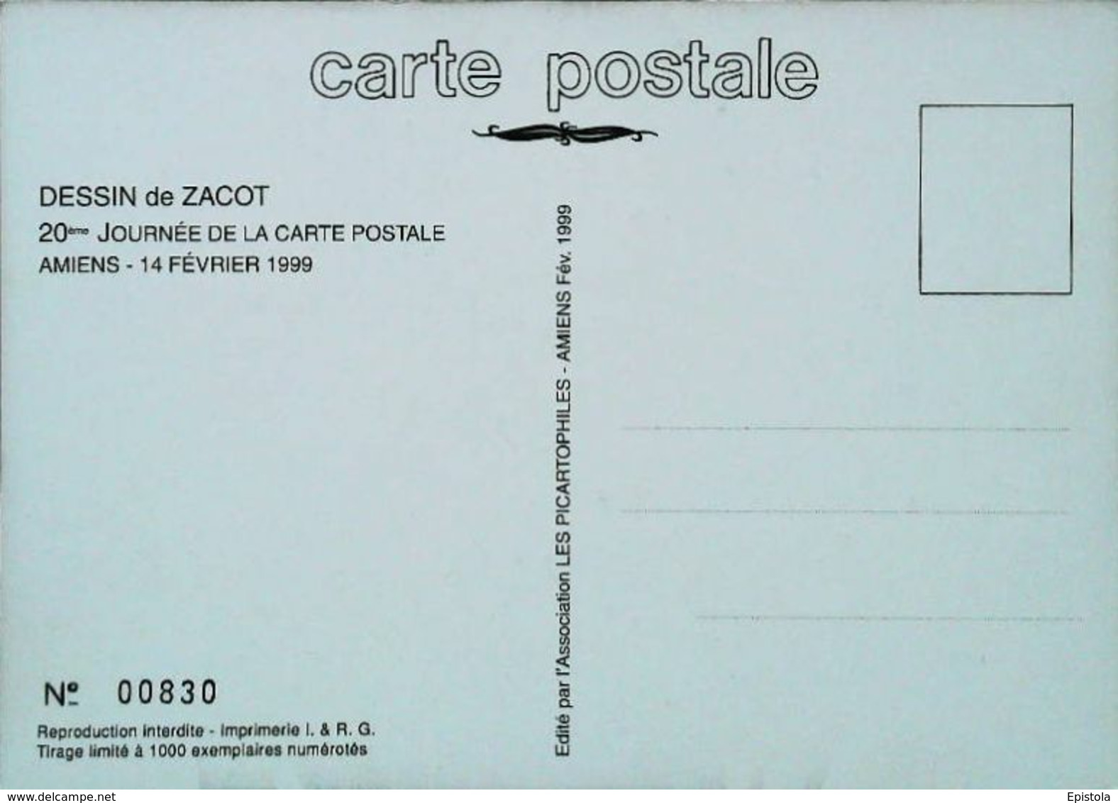 ► Illustration Fernand ZACOT - AMIENS  - Saint Valentin  - Journée De La Carte Postale 1999 - Zacot, Fernand