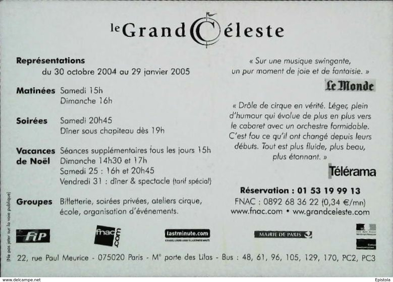 ► Illustration Fernand ZACOT -  Le GRAND CÉLESTE - Cirque Cabaret  2004/2005 - Zacot, Fernand