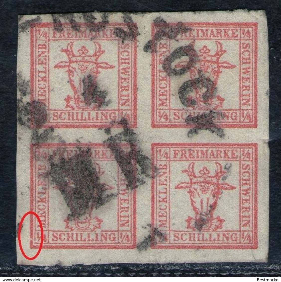 Bahnstempel HAGENOW-ROSTOCK Auf 4/4 Shilling Rot - Meckl. Schwerin Nr. 5 B Mit Markantem PF - Mecklenburg-Schwerin