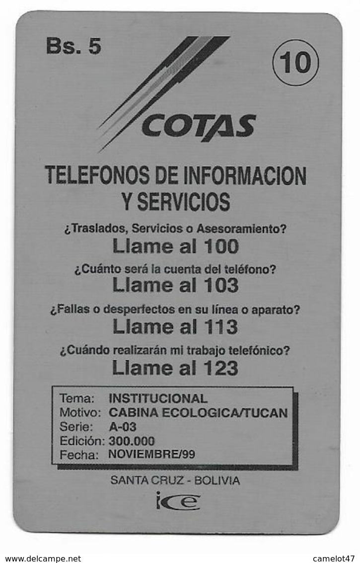 Bolivia, Cotas, Phone Card, No Value, Collectors Item, # Bolivia-30 - Bolivia