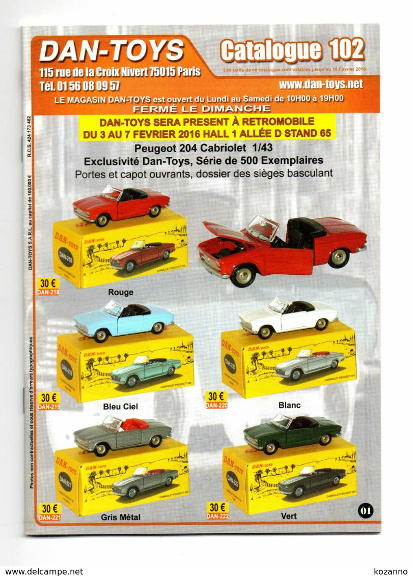 DAN TOYS - CATALOGUE N°102: FEVRIER 2016  + 500 MODEL REDUIT VEHICULE / AUTOMOBILE / PHOTO Avec PRIX VALEUR ESTIMATION - Catalogues