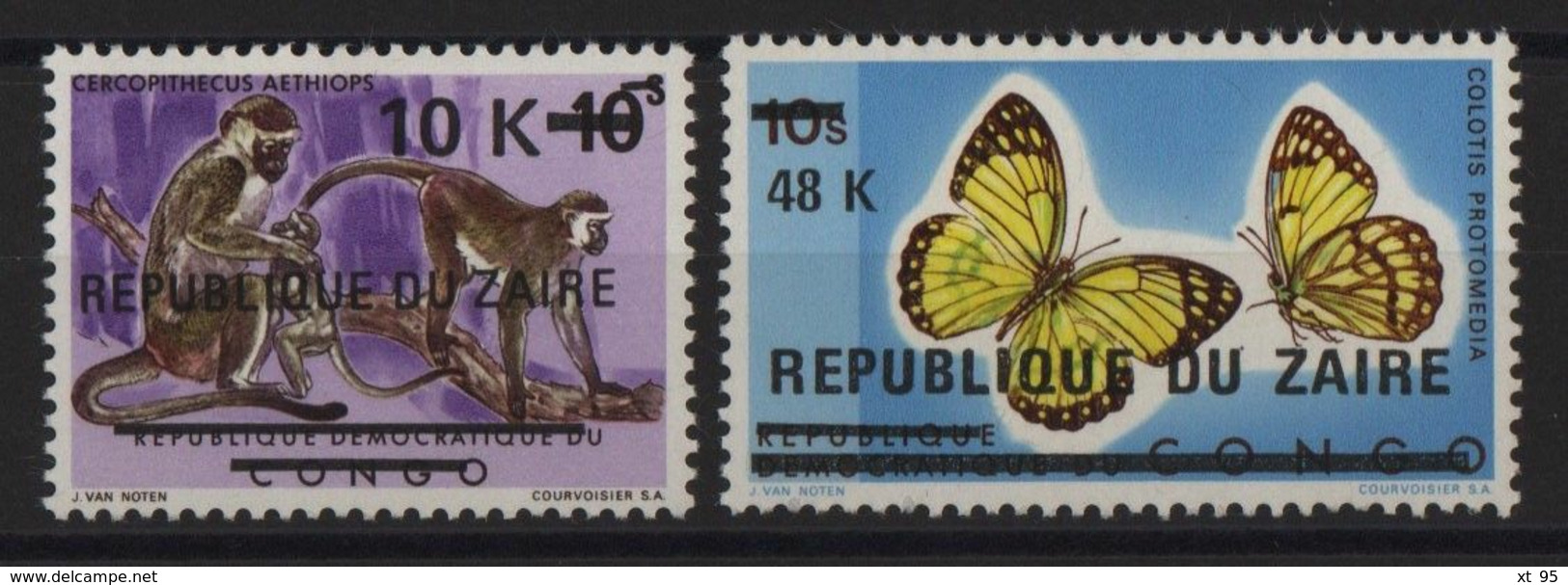 Zaire - N°887 + 890 - Faune - Singes - Papillons - Cote 9.50€ - * Neufs Avec Trace De Charniere - Unused Stamps