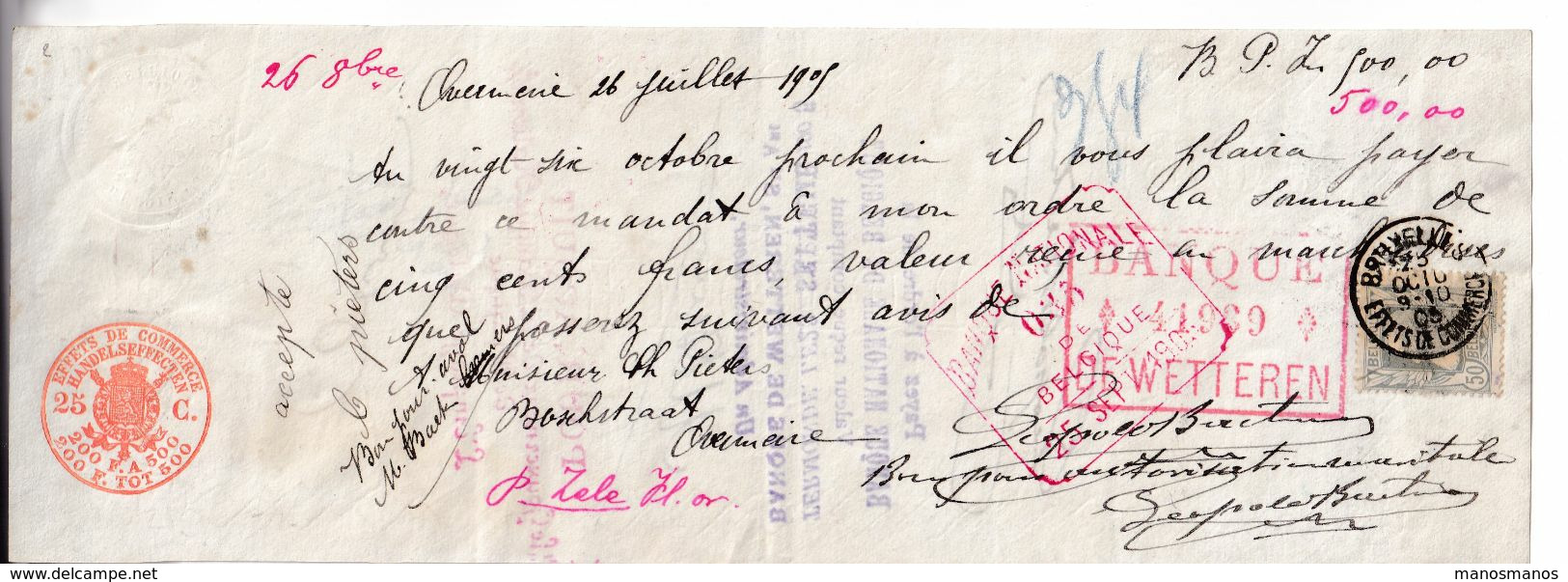 DDX 738 - BRASSERIE Belgique - Mandat Du Brasseur Léopold Baeten à OVERMEIRE - TP Grosse Barbe BXL Effets Commerce 1905 - Bières