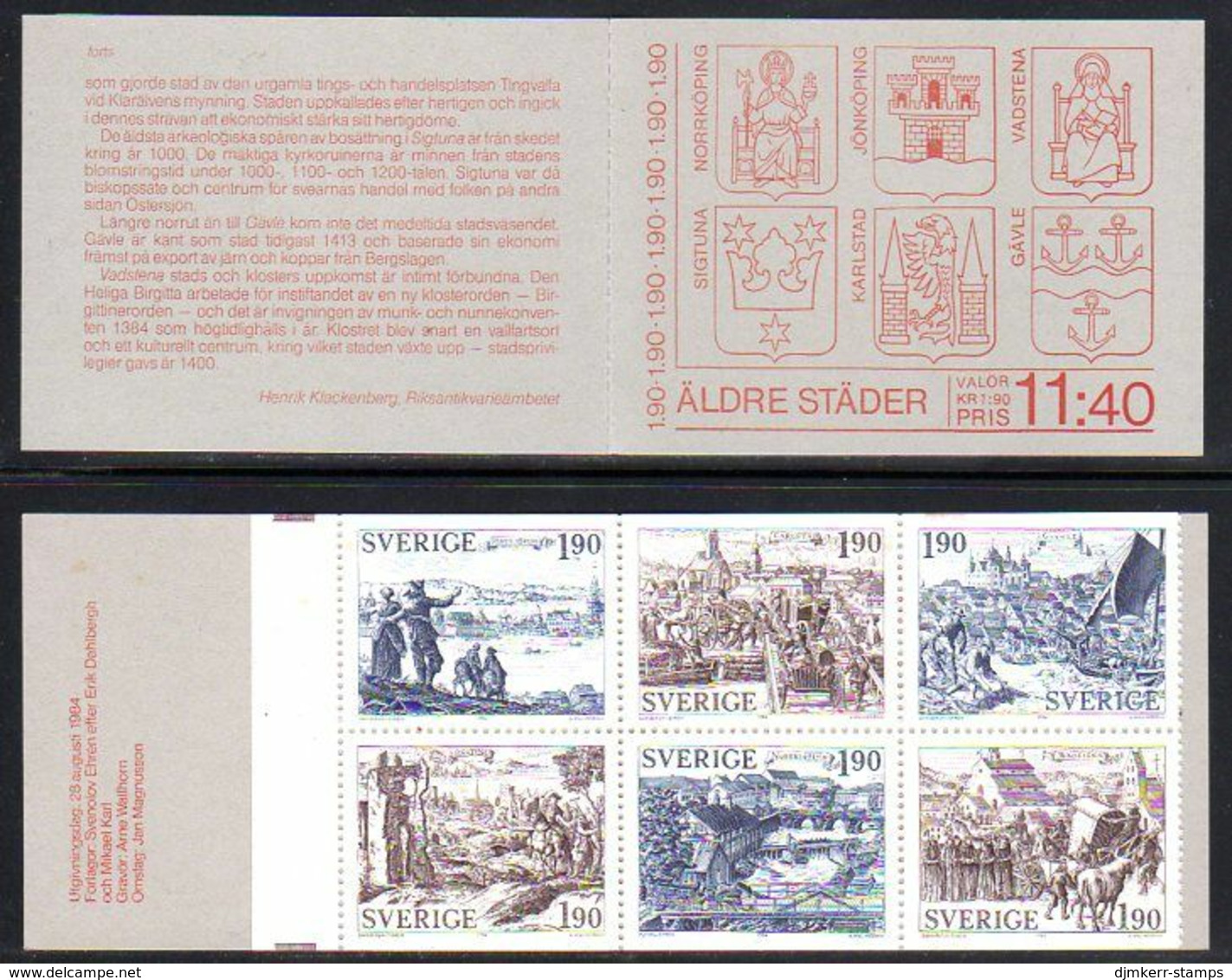 SWEDEN 1984 Old Town Views Booklet MNH / **.  Michel MH101 - 1981-..
