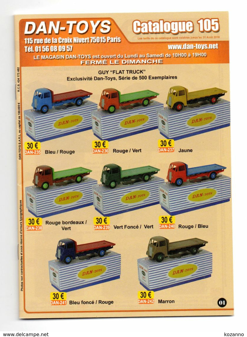 DAN TOYS - CATALOGUE N°105: AOUT 2016  + 500 MODEL REDUIT VEHICULE / AUTOMOBILE / PHOTO Avec PRIX VALEUR ESTIMATION - Cataloghi