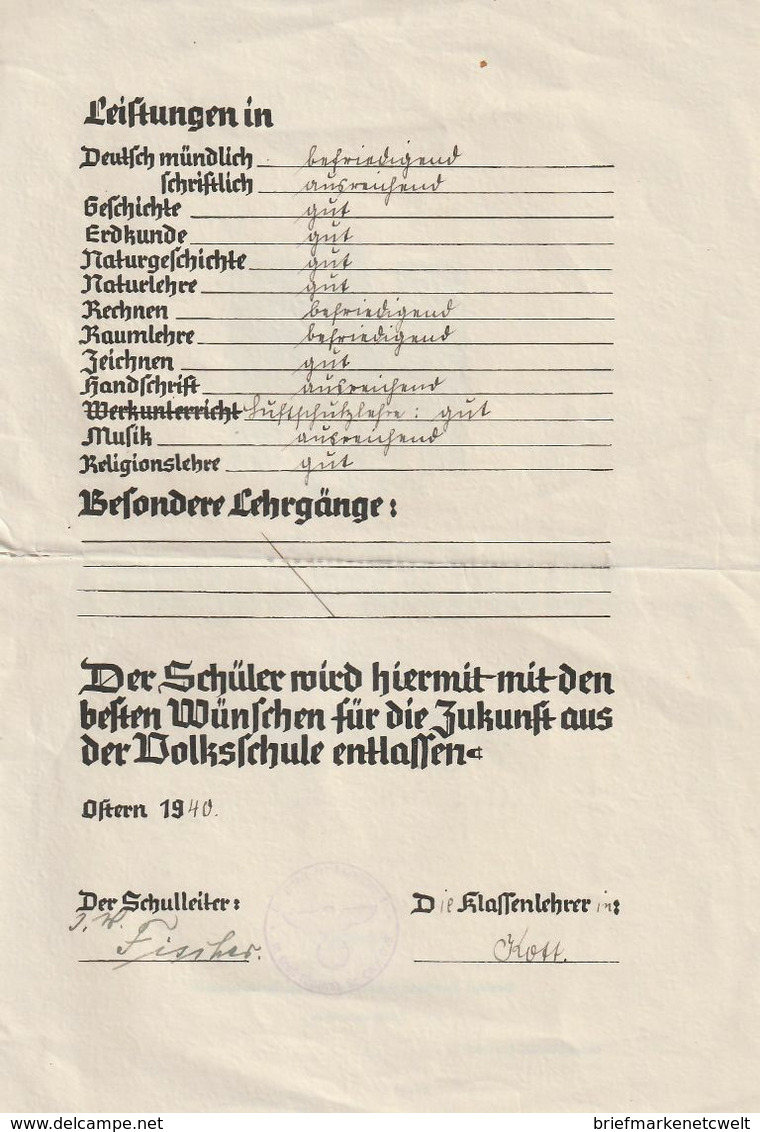 Deutsches Reich / 1940 / Zeugnis-Urkunde, 4 Seiten (A640-20) - Covers & Documents