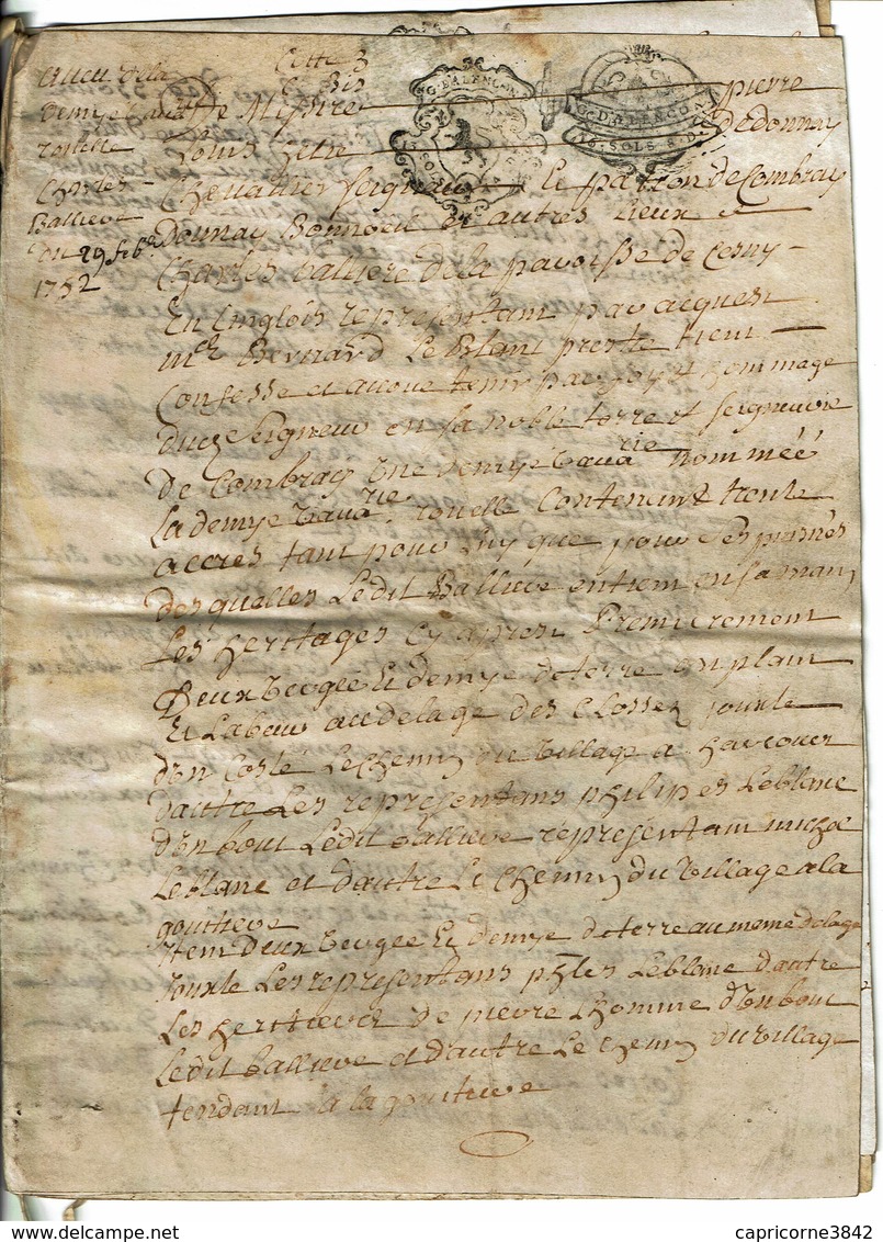 1752 - Parchemin Manuscrit SUR PEAU- 2 Cachets Généralité D'Alençon - Taxe "13 Sols+14 Deniers Et 16 Sols+8 Deniers" - Manuscripts